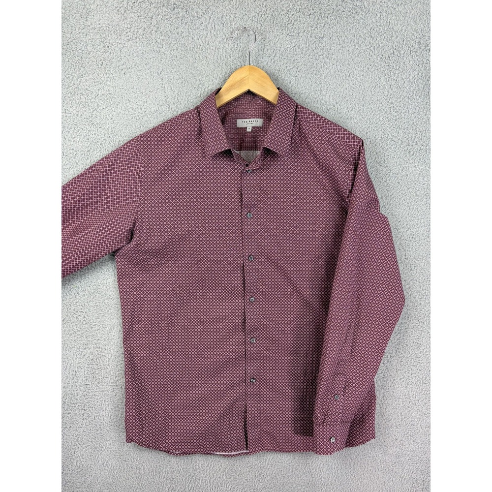 Ted Baker London Dress Shirt Mens XL Purple Geometric Long Sleeve Button Front
